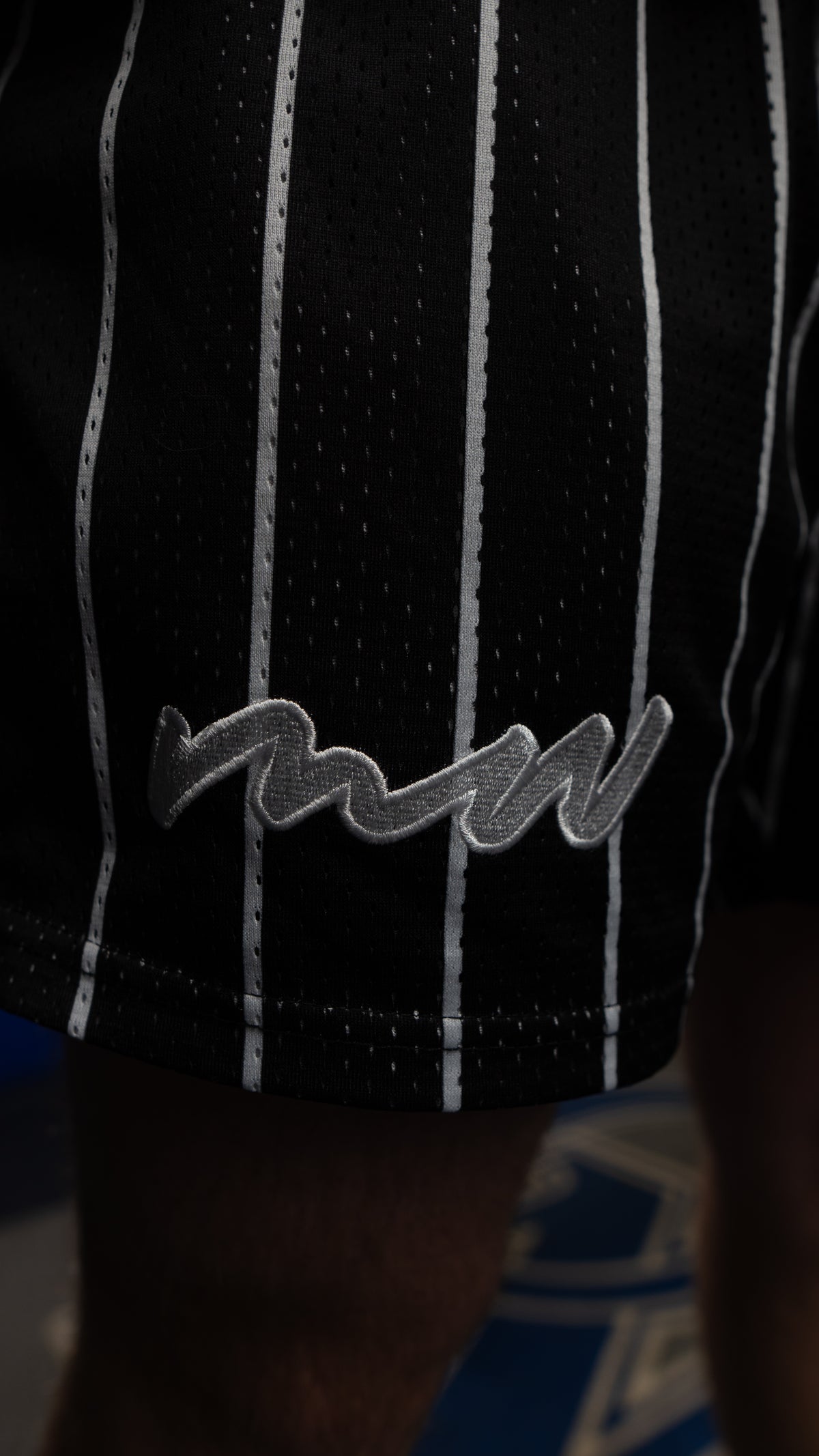 Black Pinstriped Mesh Shorts