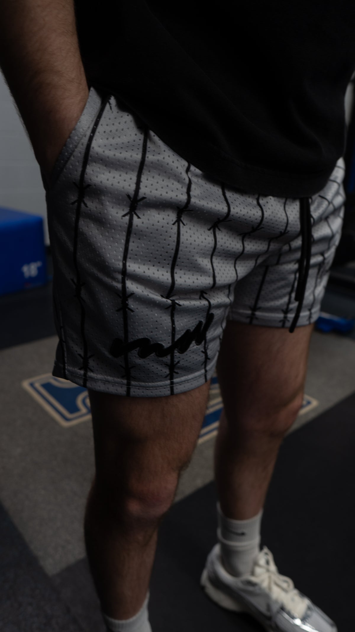 Gray Barbed Wire Mesh Shorts