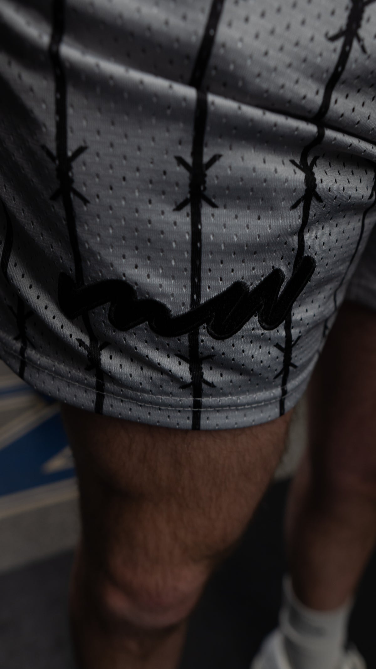 Gray Barbed Wire Mesh Shorts