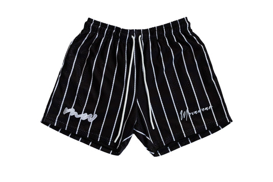 Black Pinstriped Mesh Shorts