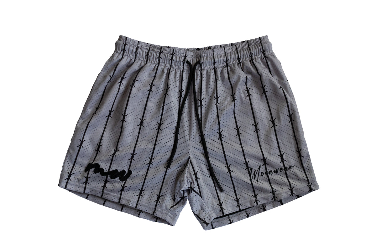 Gray Barbed Wire Mesh Shorts